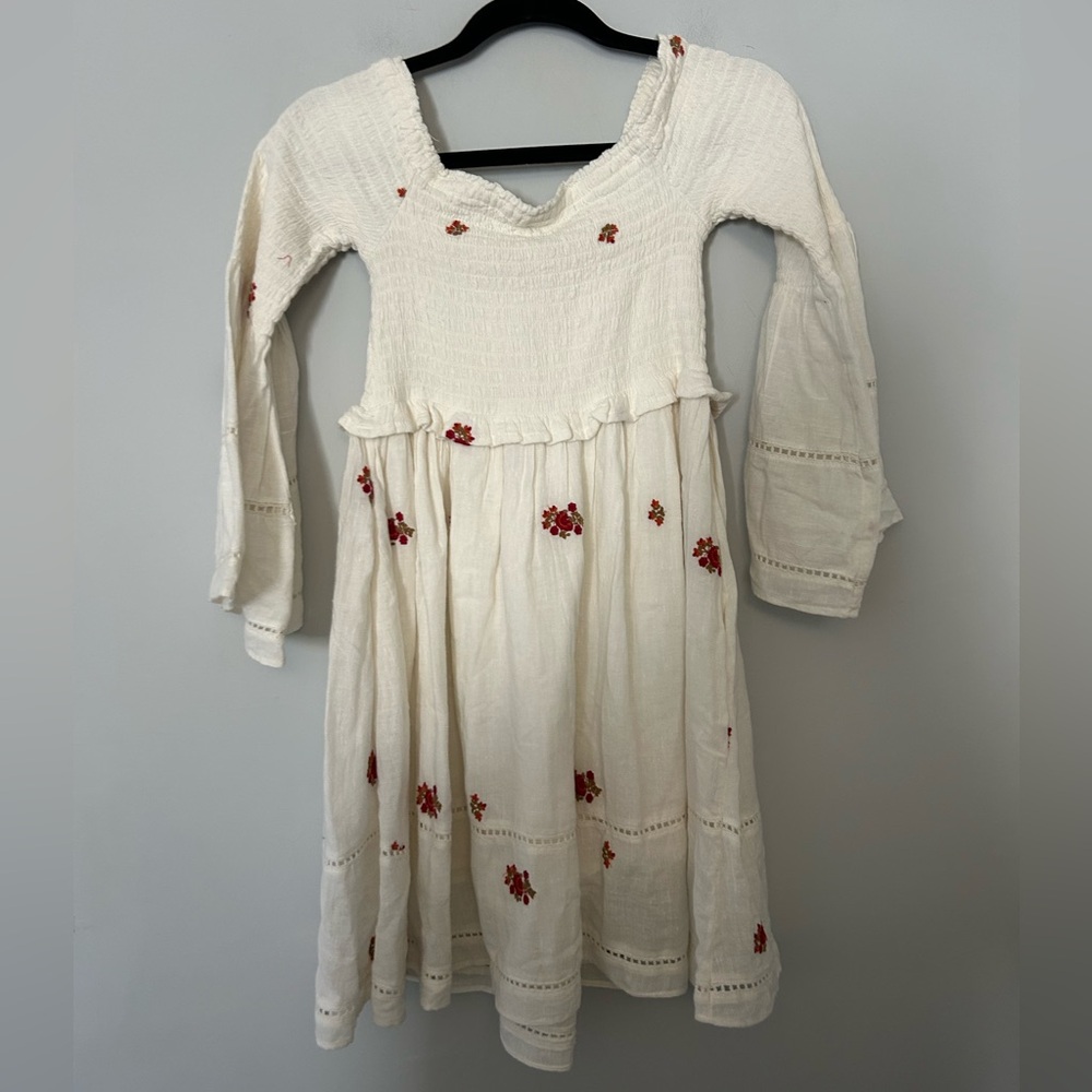 Free People Off the Shoulder Bell Sleeve White Floral Embroidered Mini Dress